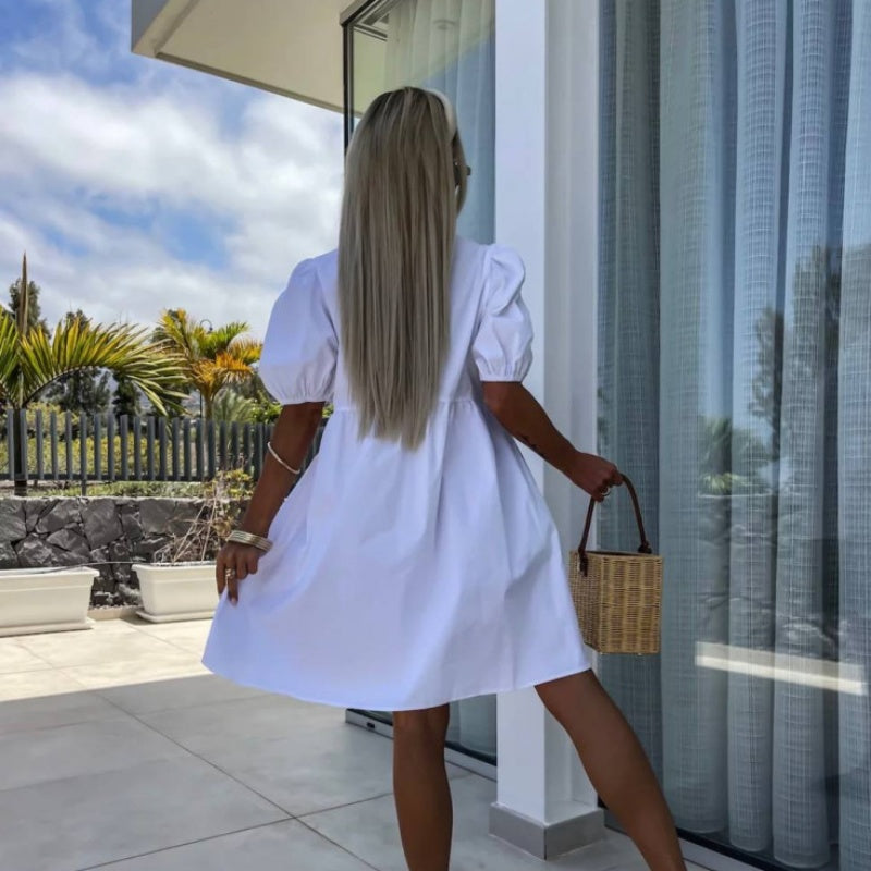Oana | Vestido Corto Con Lazos Y Mangas Abullonadas