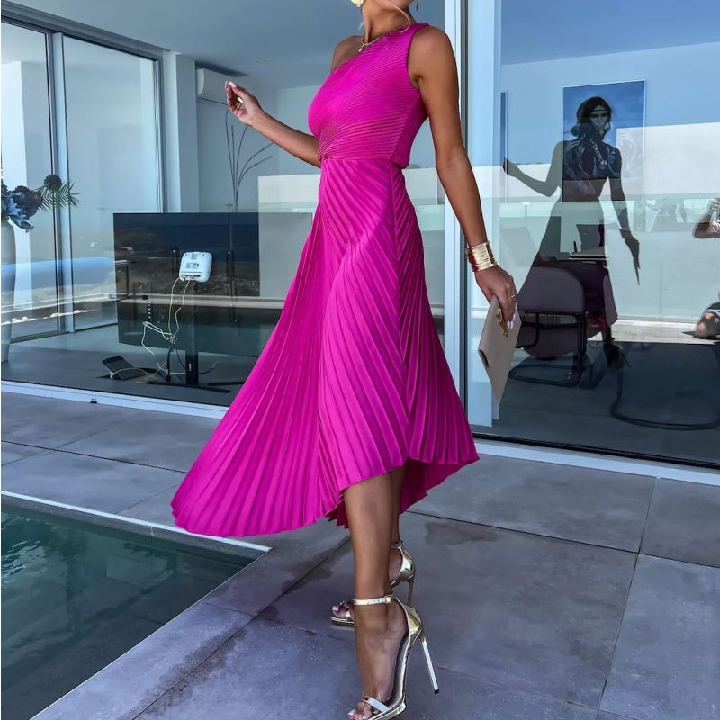 Breena | Vestido Maxi Plisado de Un Hombro