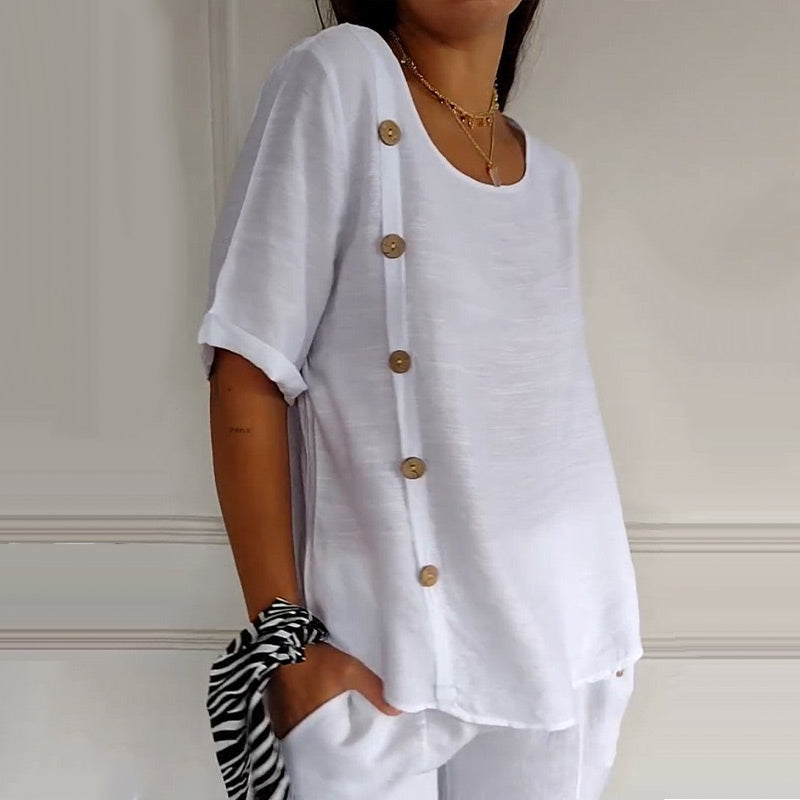 Velma | Blusa de manga corta con botones laterales