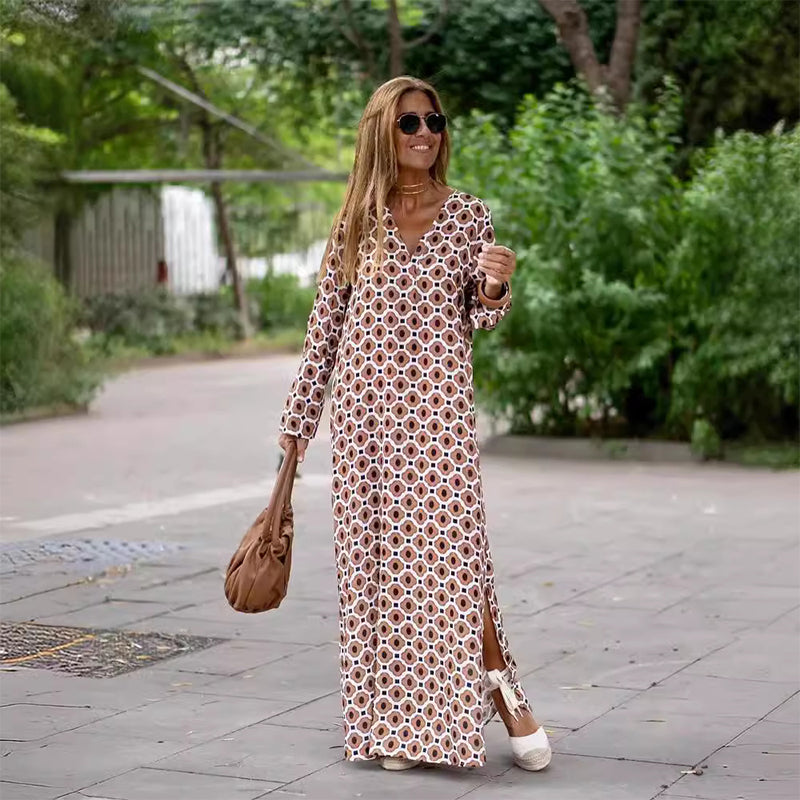 Henar | Vestido Largo Con Escote V Estampado