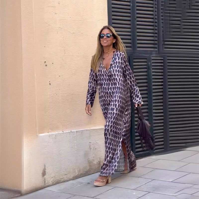 Henar | Vestido Largo Con Escote V Estampado