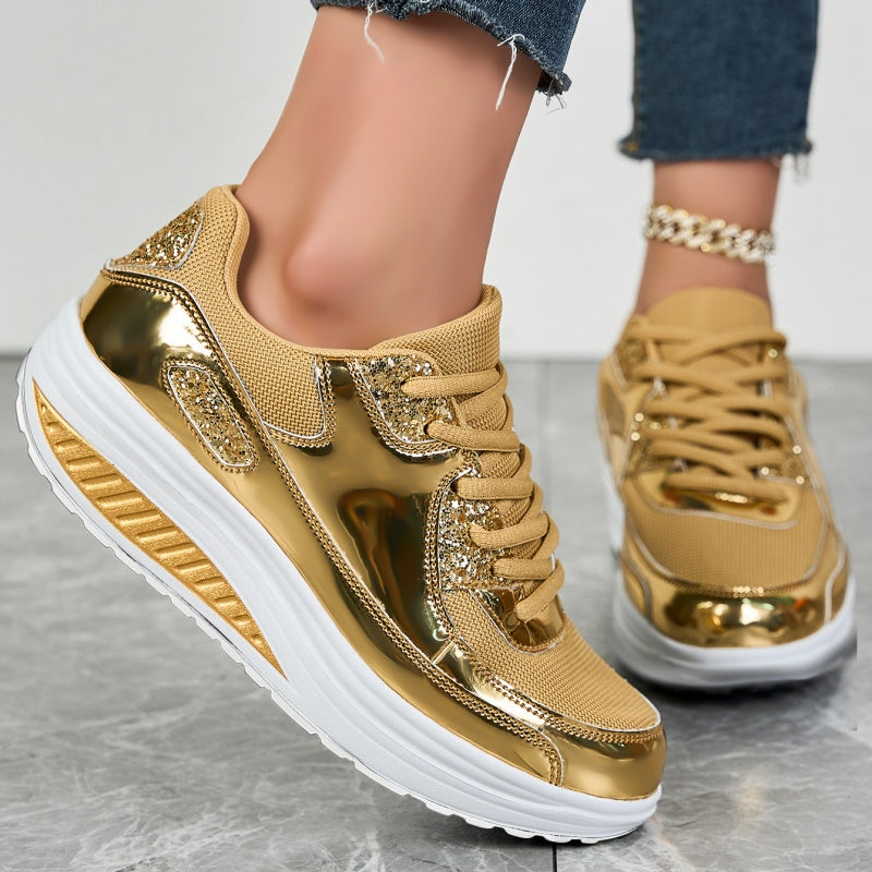Darina | Zapatillas Casuales Con Plataforma Paneles Metalizados y Cordones
