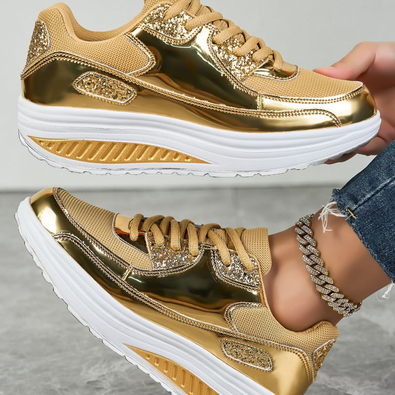 Darina | Zapatillas Casuales Con Plataforma Paneles Metalizados y Cordones