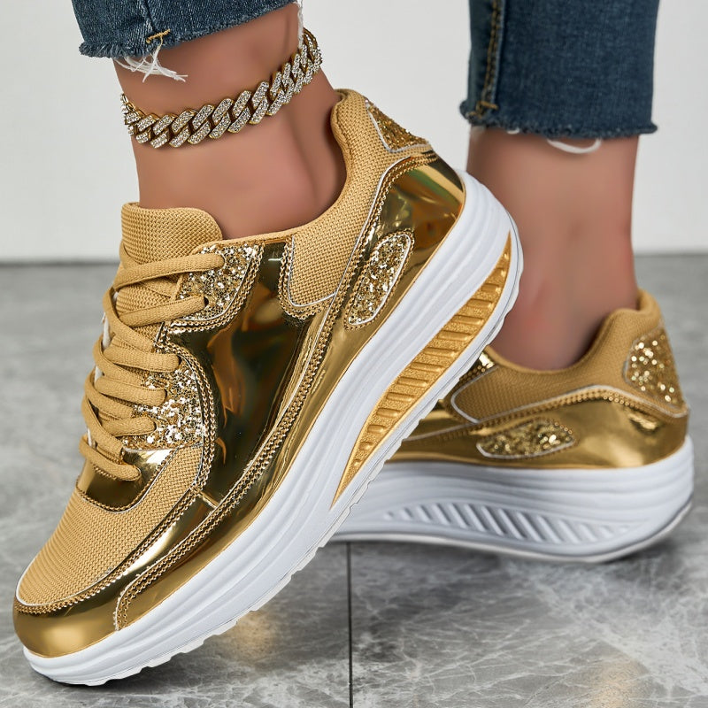 Darina | Zapatillas Casuales Con Plataforma Paneles Metalizados y Cordones