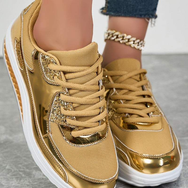 Darina | Zapatillas Casuales Con Plataforma Paneles Metalizados y Cordones