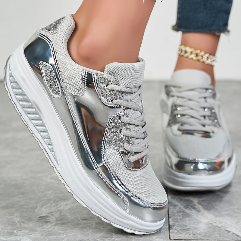 Darina | Zapatillas Casuales Con Plataforma Paneles Metalizados y Cordones
