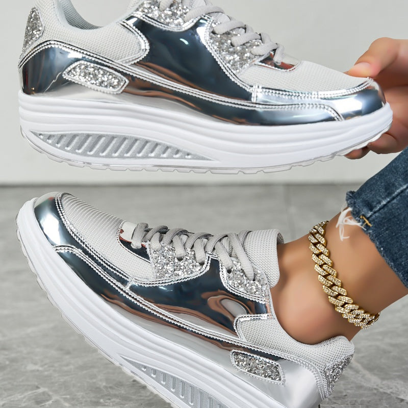 Darina | Zapatillas Casuales Con Plataforma Paneles Metalizados y Cordones