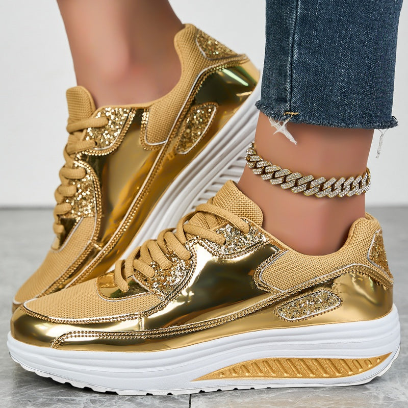 Darina | Zapatillas Casuales Con Plataforma Paneles Metalizados y Cordones