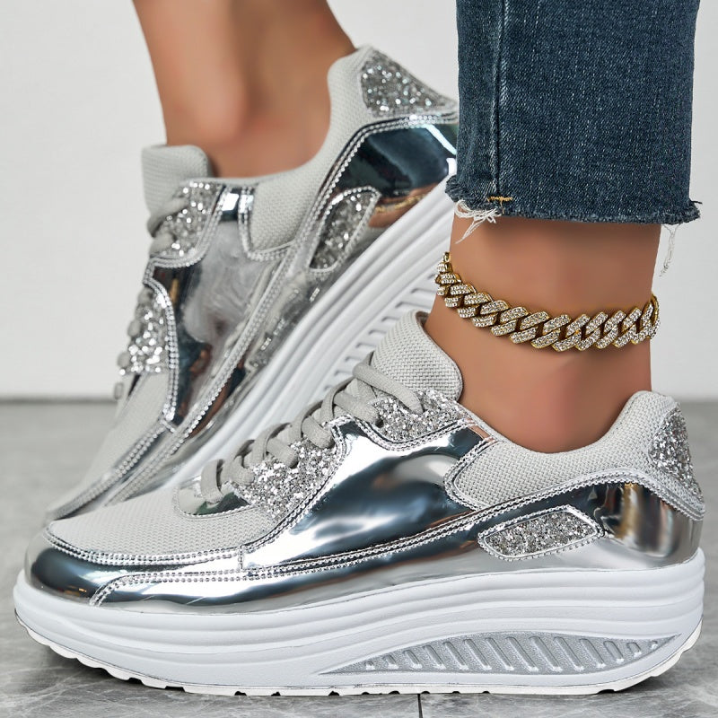 Darina | Zapatillas Casuales Con Plataforma Paneles Metalizados y Cordones