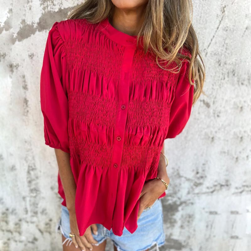Megan | Blusa Con Mangas Abullonadas Frente Abotonado y Detalle Fruncido