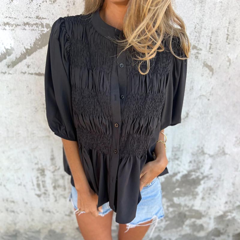 Megan | Blusa Con Mangas Abullonadas Frente Abotonado y Detalle Fruncido