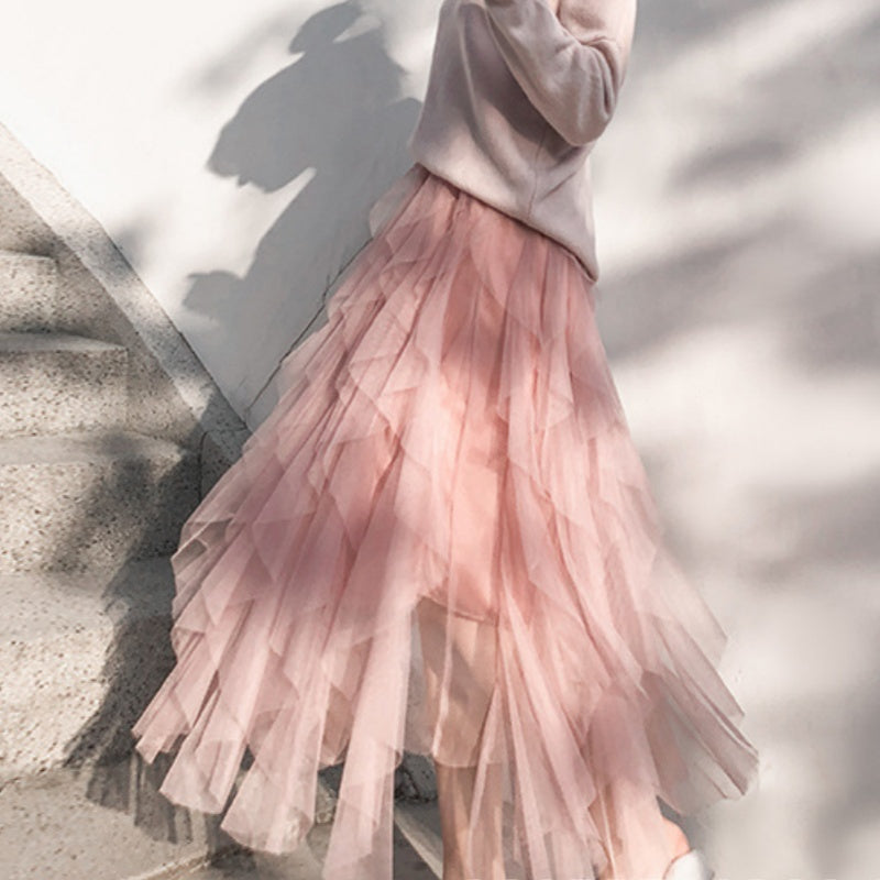 Nadeene | Falda MIDI De Cintura Alta Con Malla en Capas