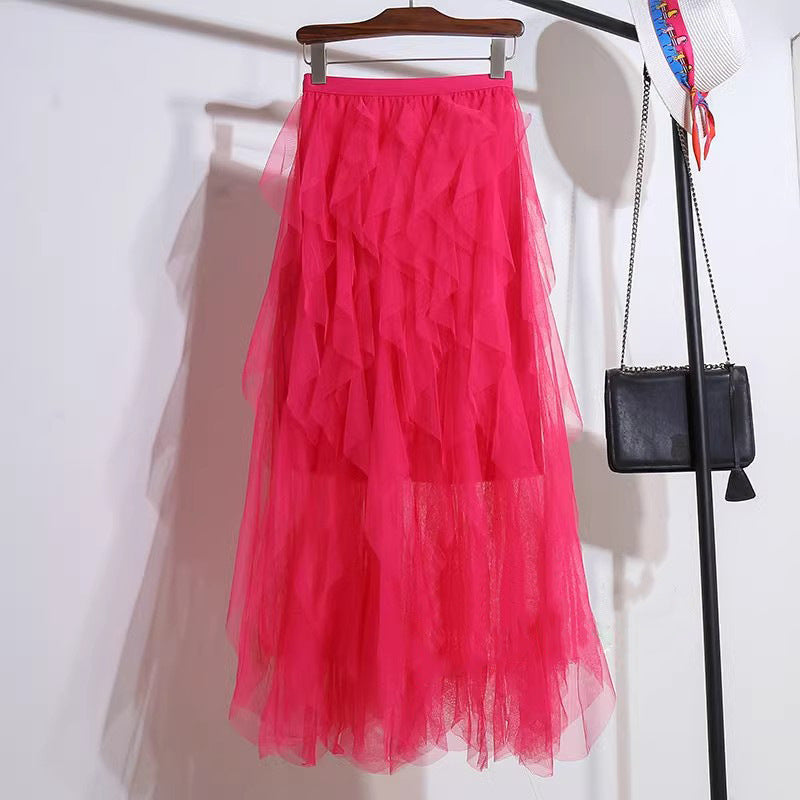 Nadeene | Falda MIDI De Cintura Alta Con Malla en Capas