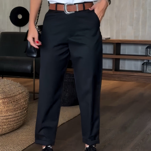 Angelina | Pantalones De Pierna Recta a Rayas Finas Hasta El Tobillo