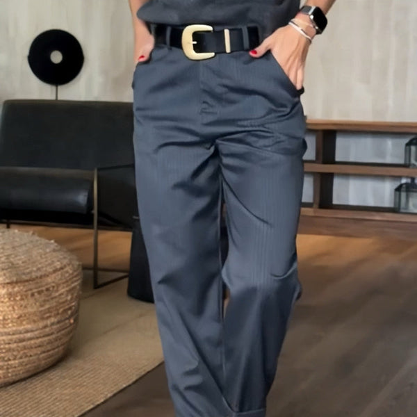 Angelina | Pantalones De Pierna Recta a Rayas Finas Hasta El Tobillo