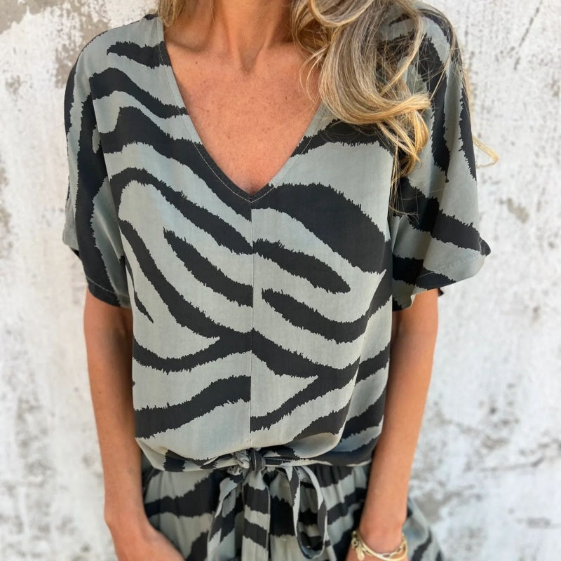 Gilberta | Conjunto Dos Piezas Estampado Cebra Cuello V