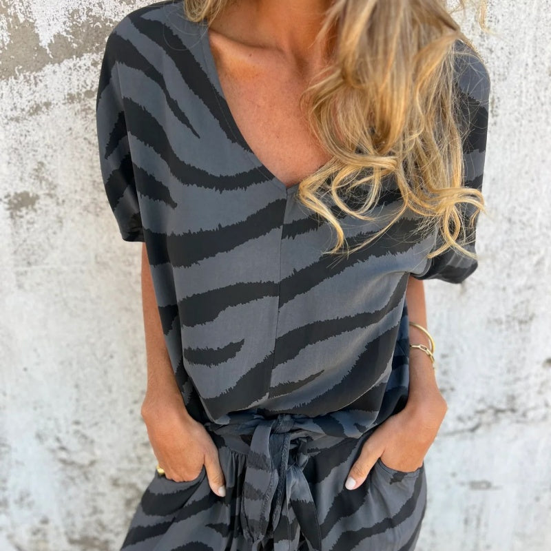 Gilberta | Conjunto Dos Piezas Estampado Cebra Cuello V