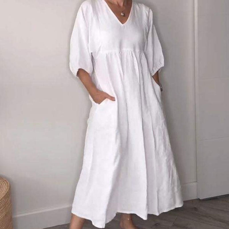Shantel | Vestido Midi Con Cuello en V Y Bolsillos