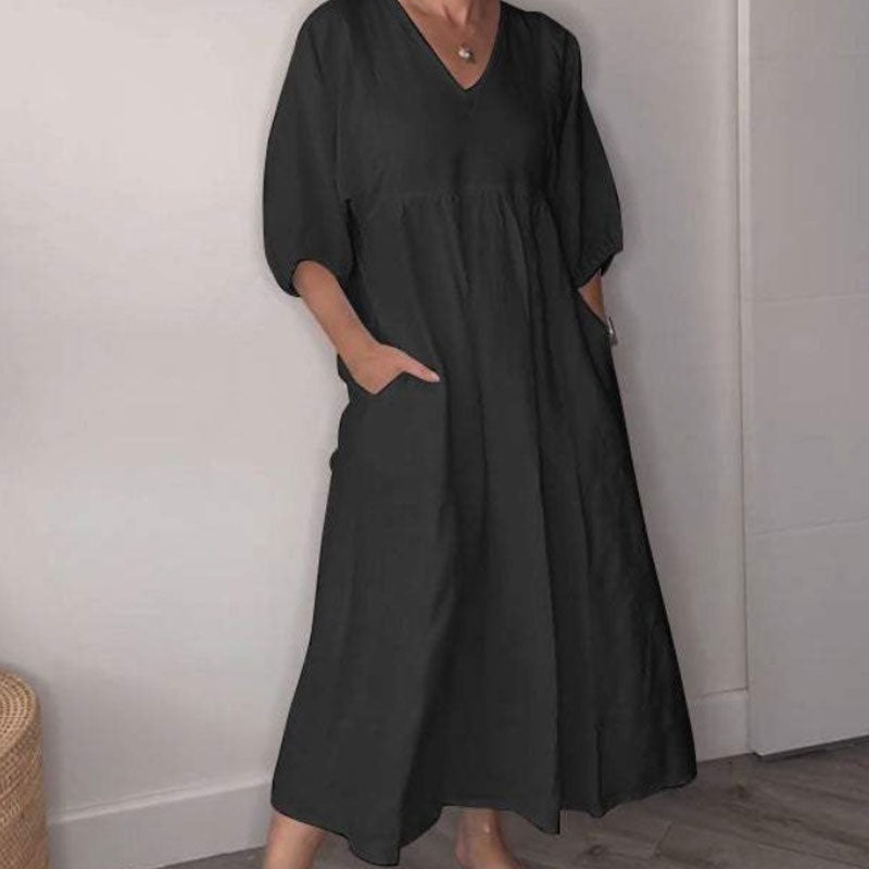 Shantel | Vestido Midi Con Cuello en V Y Bolsillos