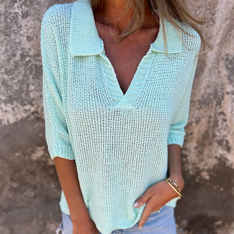Fioara | Top de Cuello en V Con Cuello y Punto Abierto