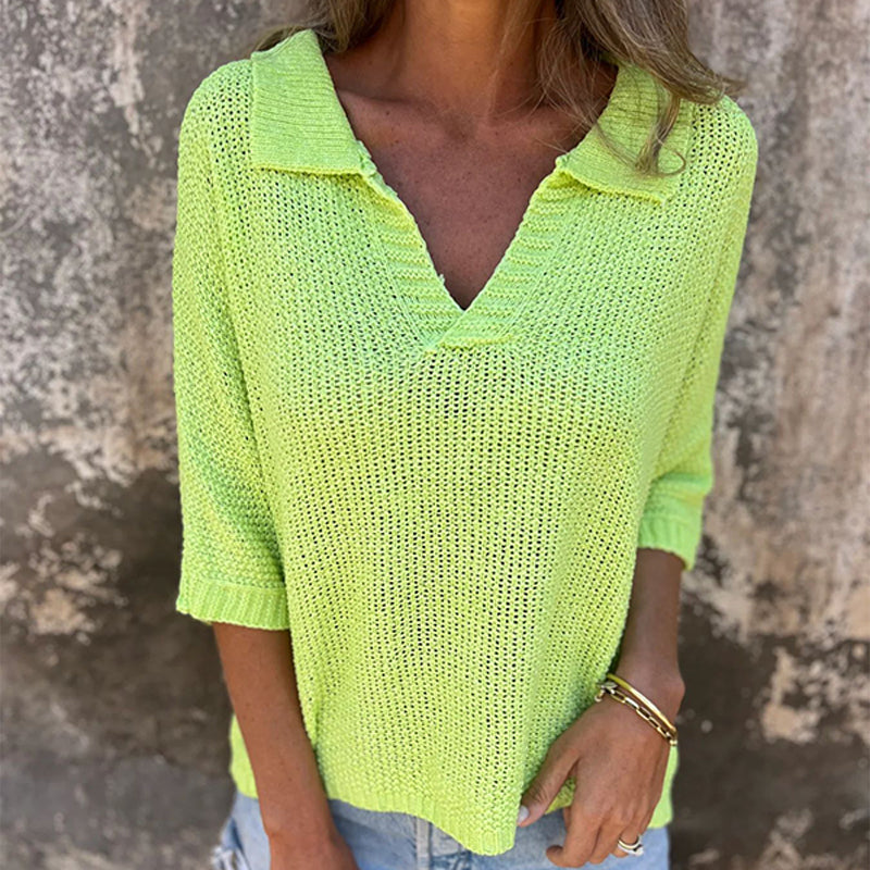 Fioara | Top de Cuello en V Con Cuello y Punto Abierto