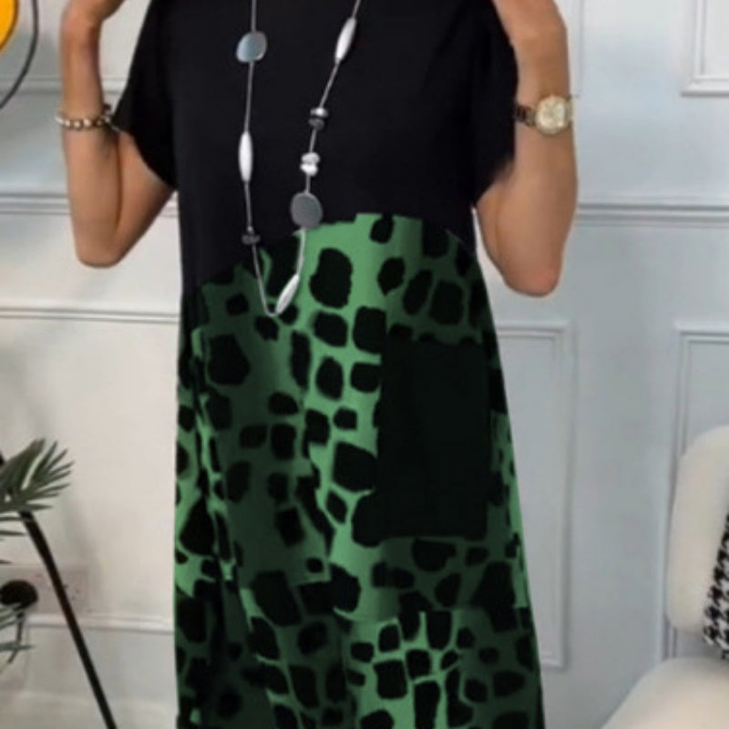 Hansine | Vestido Midi Estampado Con Mangas Cortas Y Bolsillo