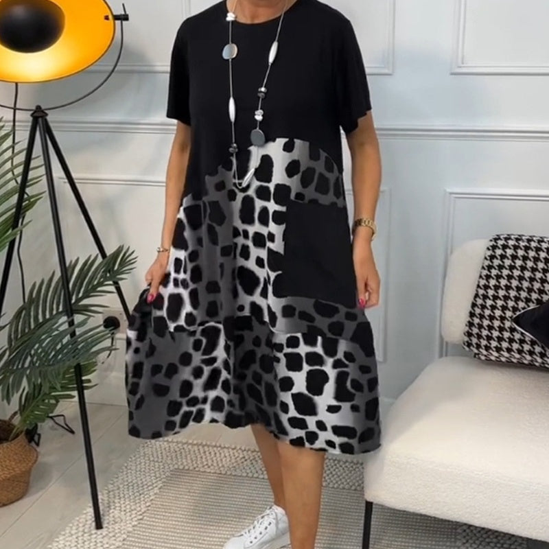 Hansine | Vestido Midi Estampado Con Mangas Cortas Y Bolsillo