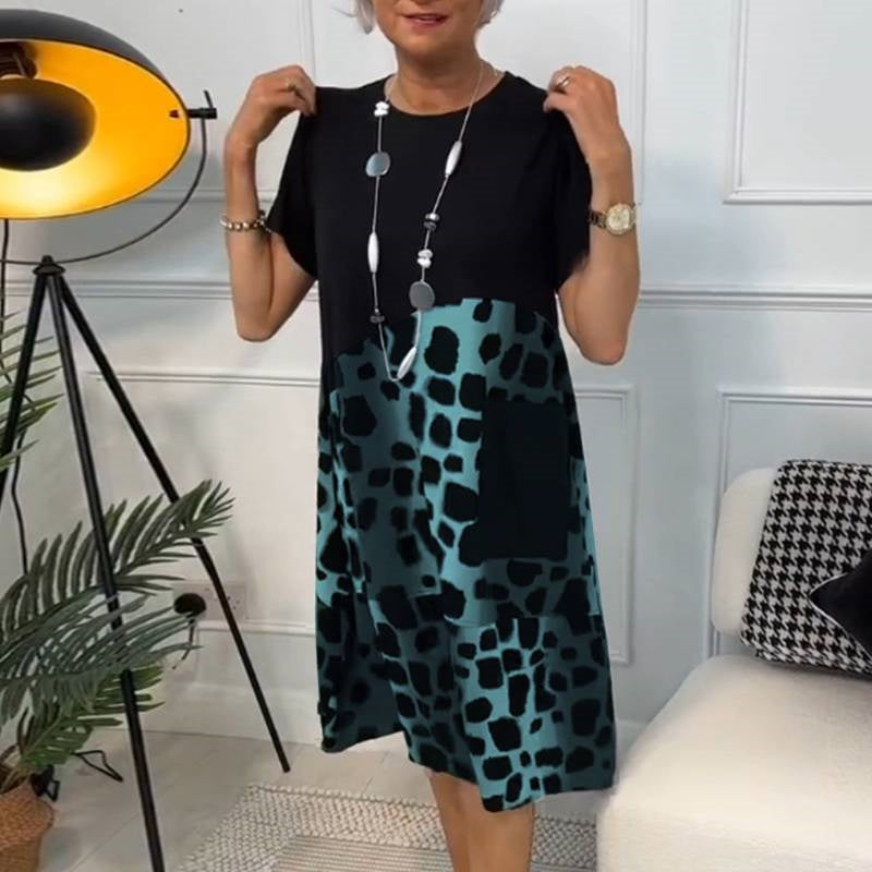 Hansine | Vestido Midi Estampado Con Mangas Cortas Y Bolsillo