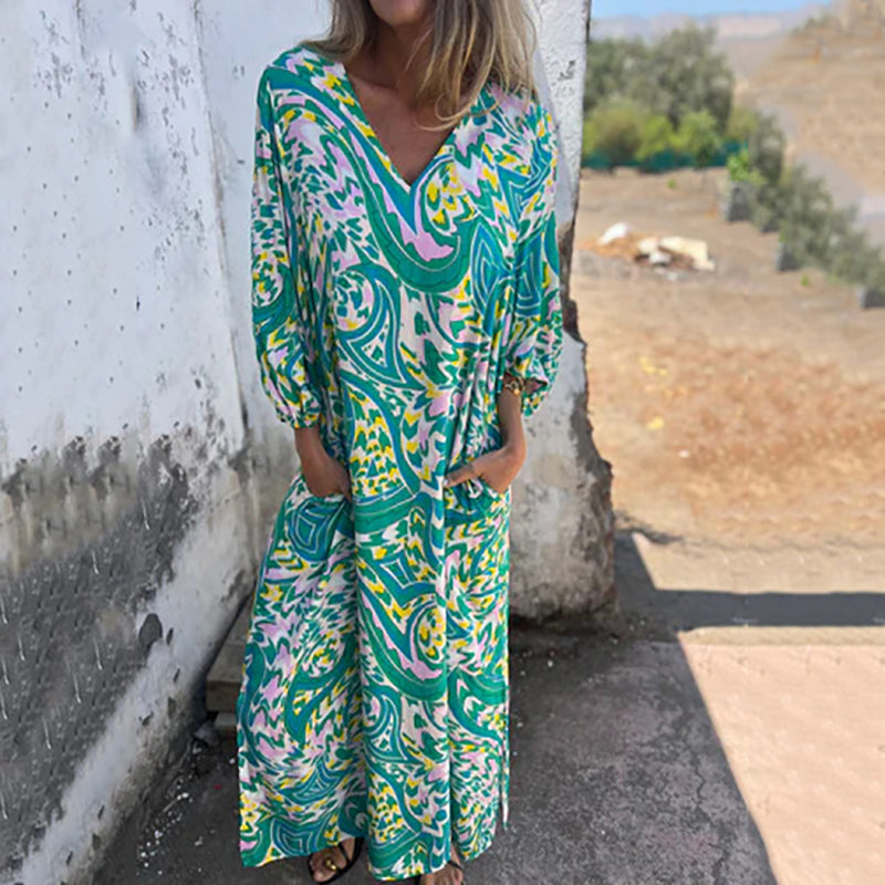 Yanina | Vestido Maxi Estampado Cuello V