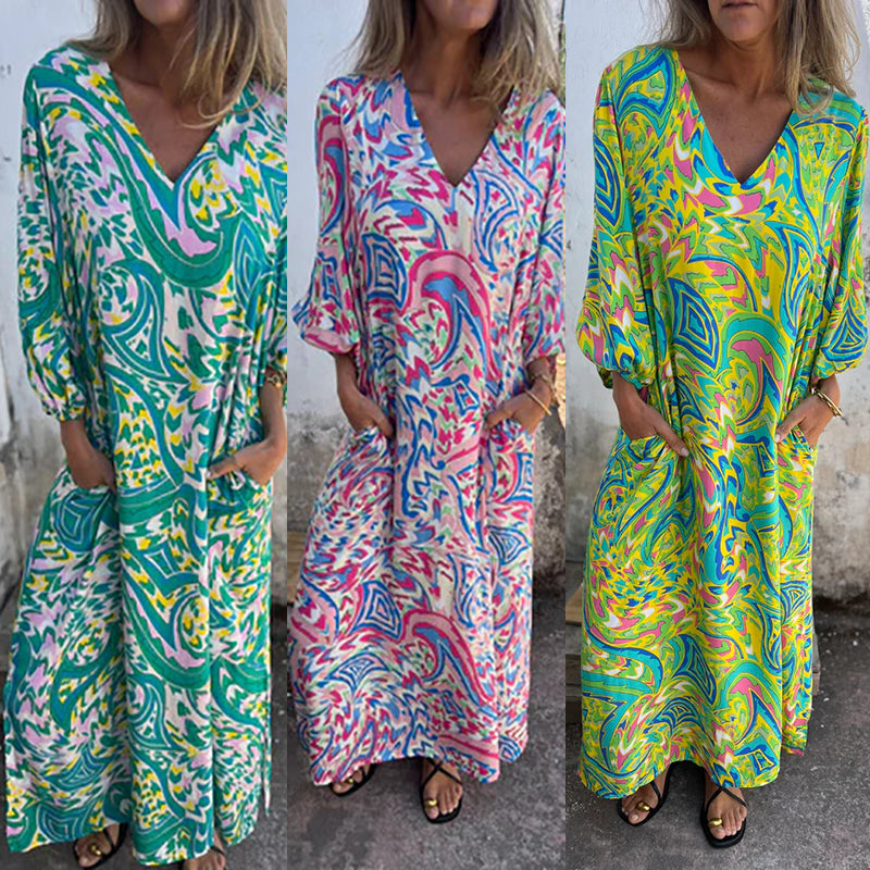 Yanina | Vestido Maxi Estampado Cuello V