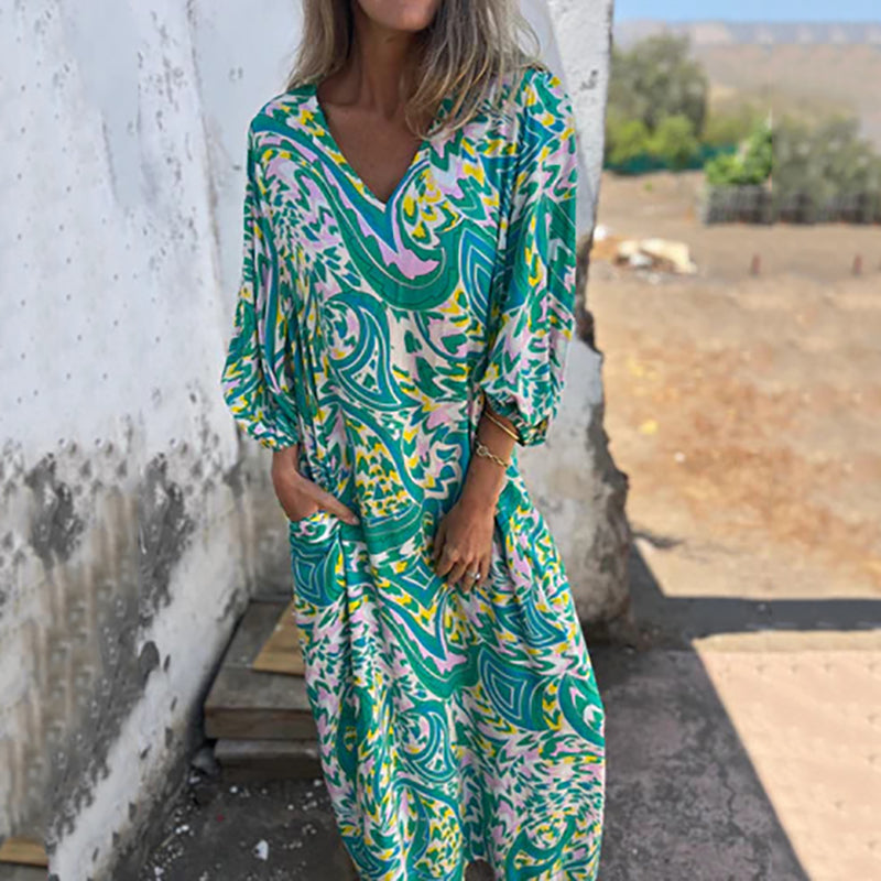 Yanina | Vestido Maxi Estampado Cuello V