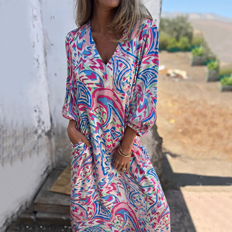 Yanina | Vestido Maxi Estampado Cuello V