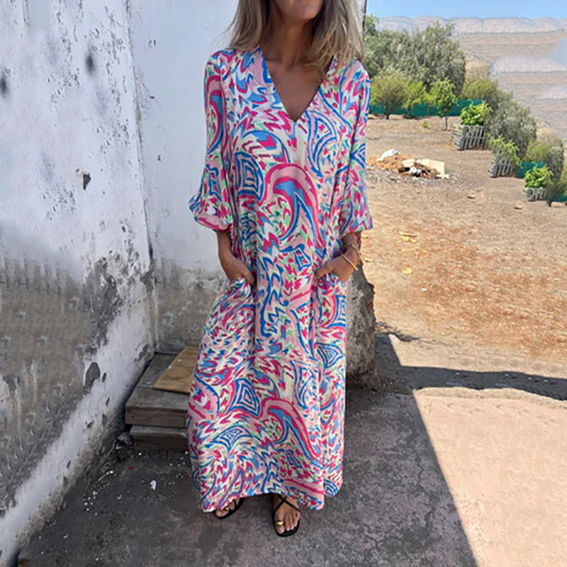 Yanina | Vestido Maxi Estampado Cuello V