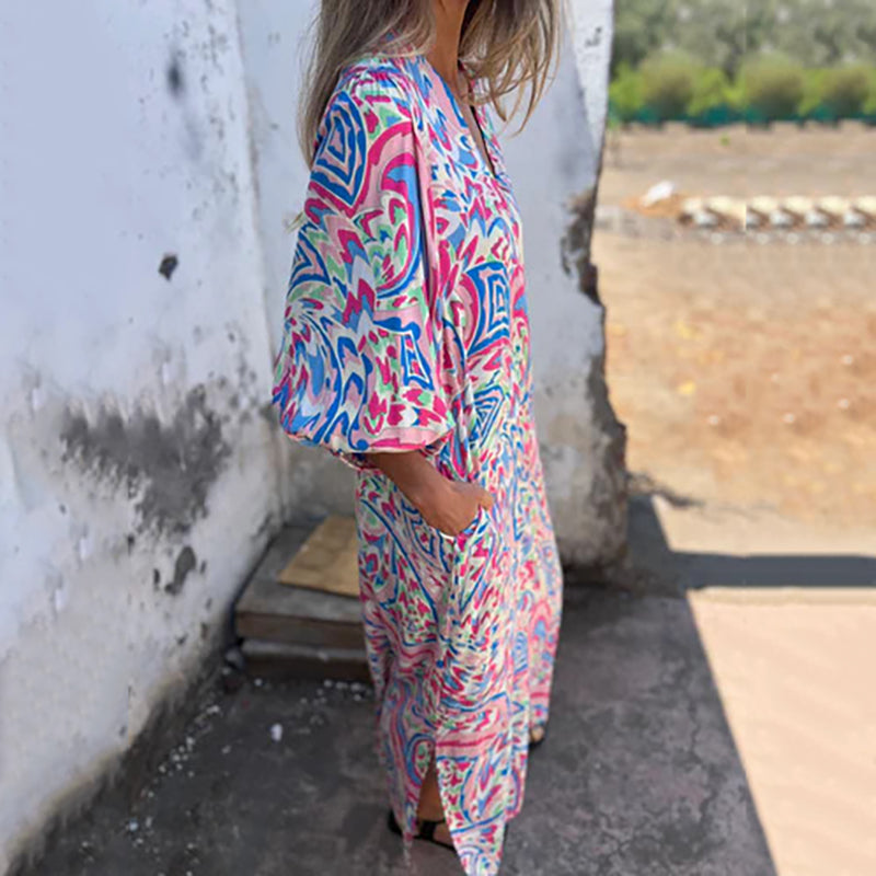 Yanina | Vestido Maxi Estampado Cuello V