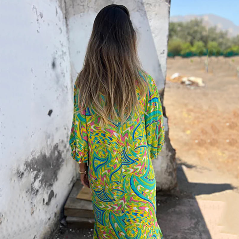 Yanina | Vestido Maxi Estampado Cuello V