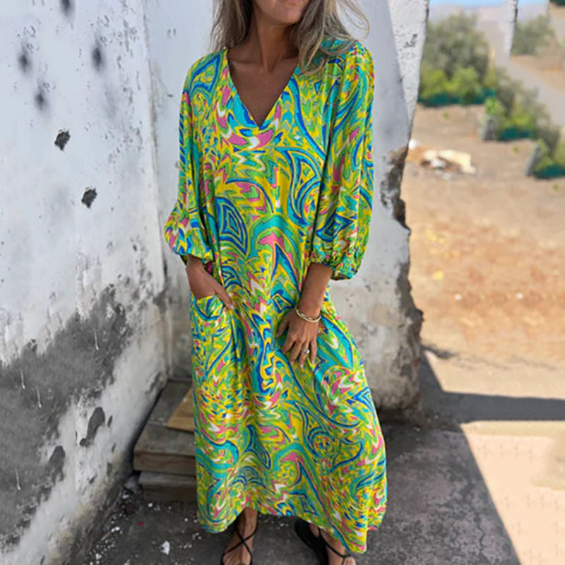 Yanina | Vestido Maxi Estampado Cuello V