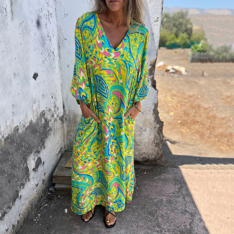 Yanina | Vestido Maxi Estampado Cuello V