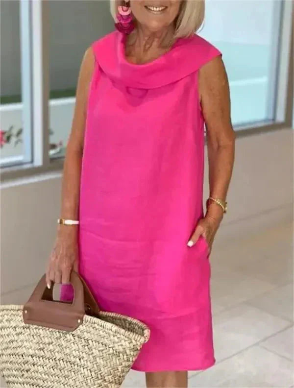 Sinja | Vestido Midi Sin Mangas con Cuello Drapeado
