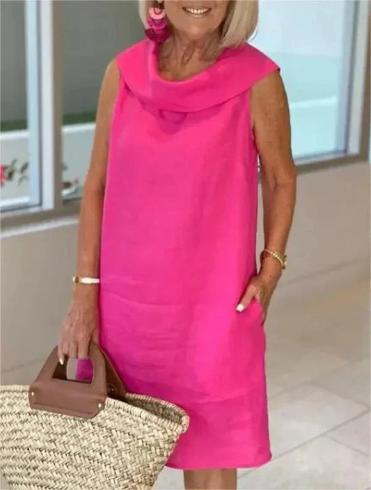 Sinja | Vestido Midi Sin Mangas con Cuello Drapeado