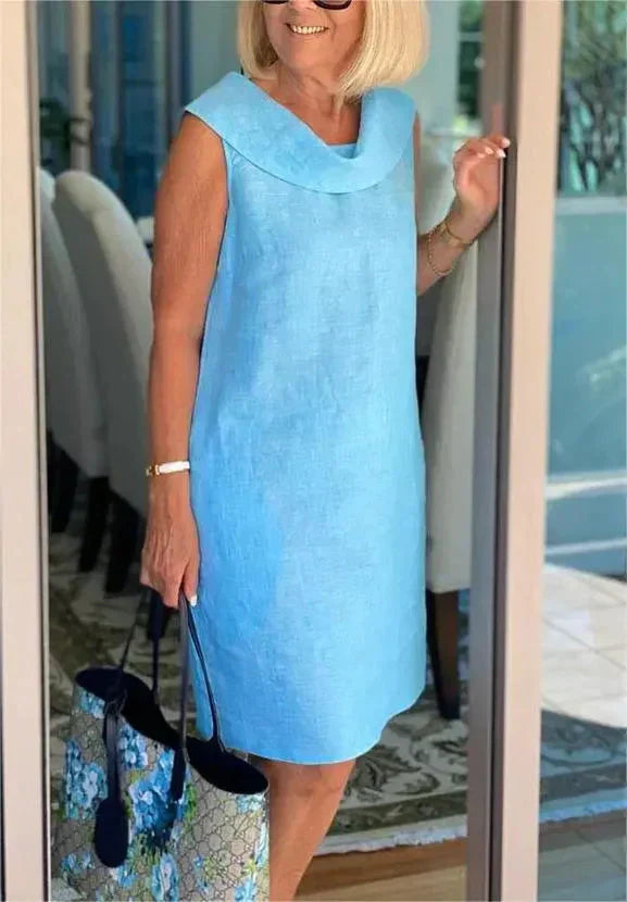 Sinja | Vestido Midi Sin Mangas con Cuello Drapeado