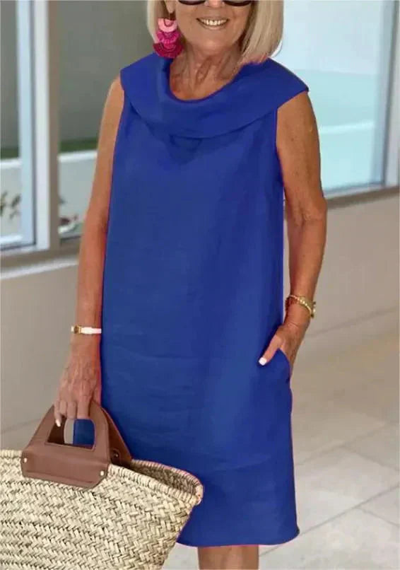 Sinja | Vestido Midi Sin Mangas con Cuello Drapeado