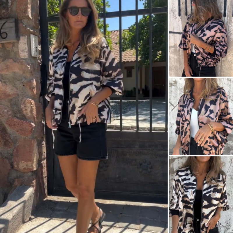 Leezi | Chaqueta con Estampado Abstracto y Cremallera Frontal