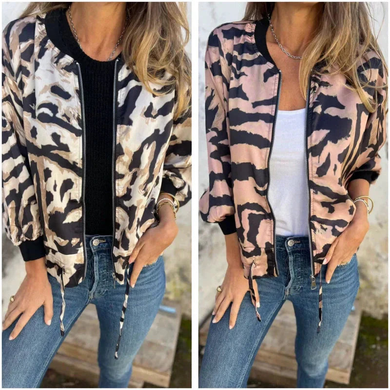 Leezi | Chaqueta con Estampado Abstracto y Cremallera Frontal