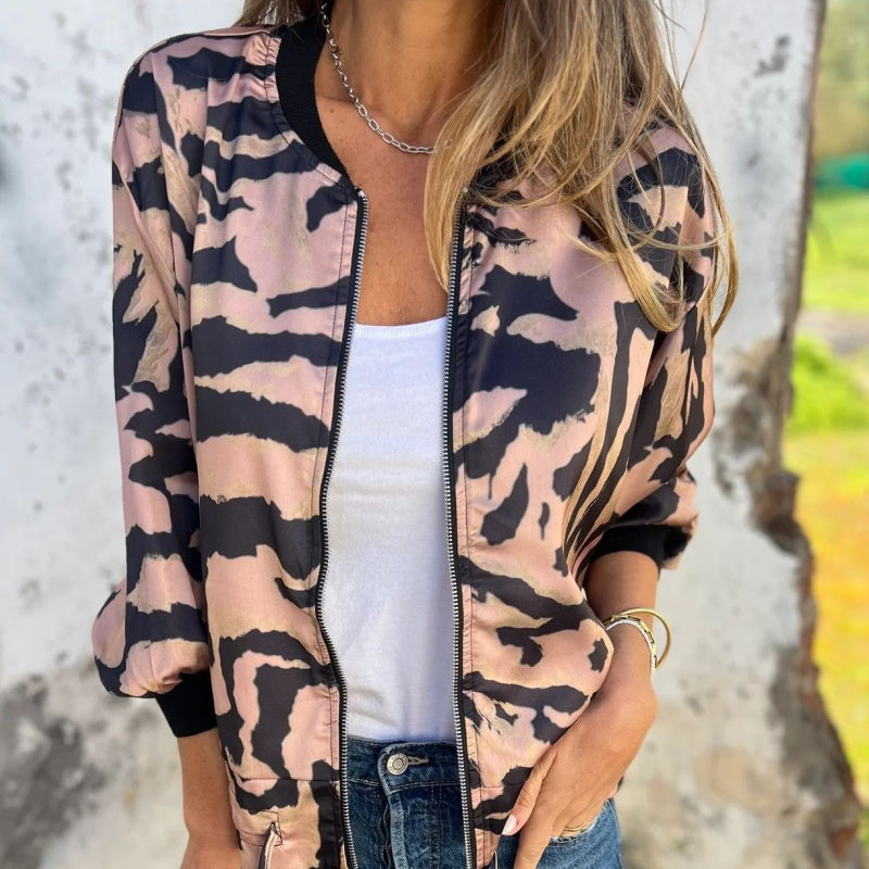 Leezi | Chaqueta con Estampado Abstracto y Cremallera Frontal