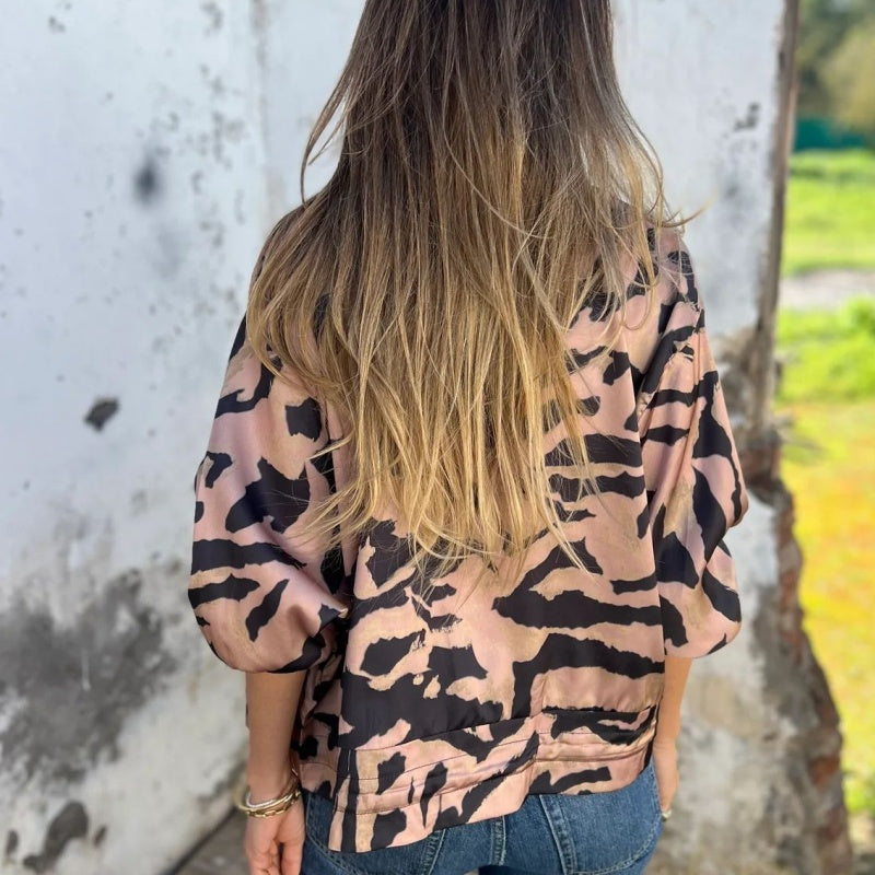 Leezi | Chaqueta con Estampado Abstracto y Cremallera Frontal