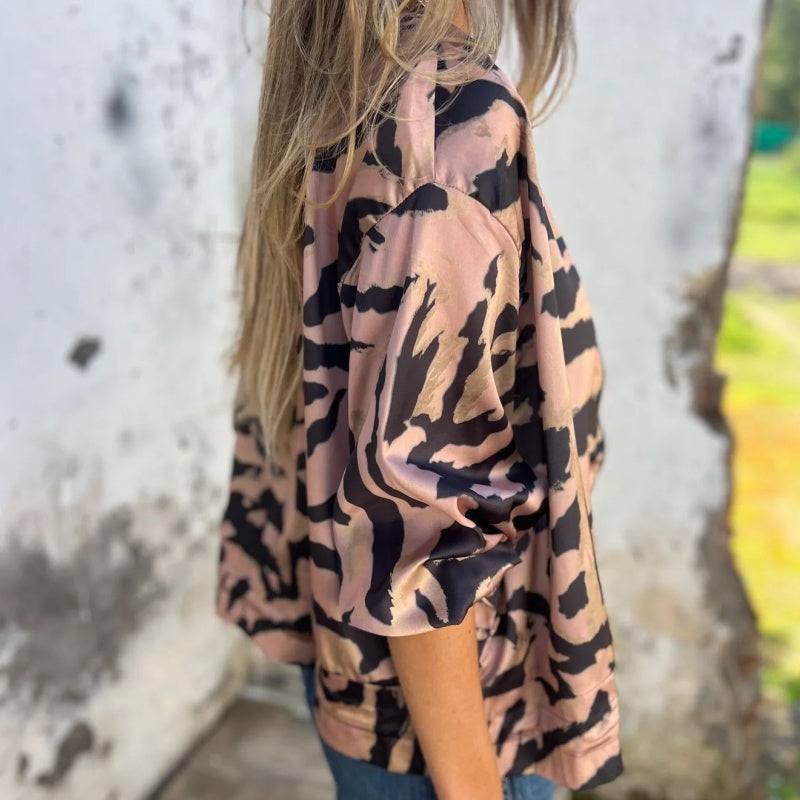 Leezi | Chaqueta con Estampado Abstracto y Cremallera Frontal