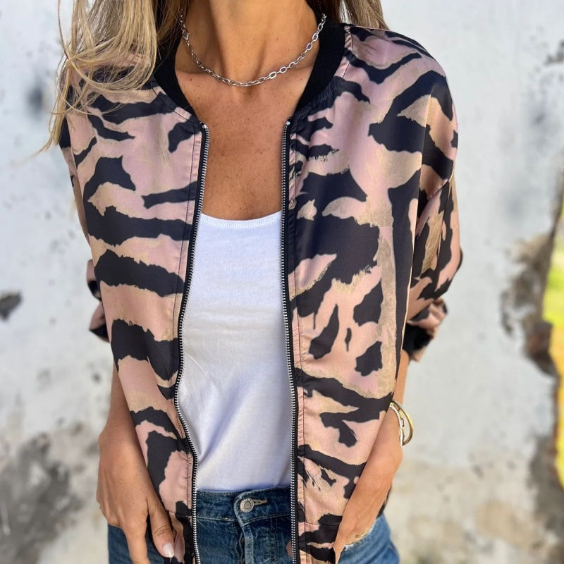 Leezi | Chaqueta con Estampado Abstracto y Cremallera Frontal