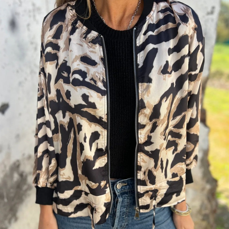 Leezi | Chaqueta con Estampado Abstracto y Cremallera Frontal