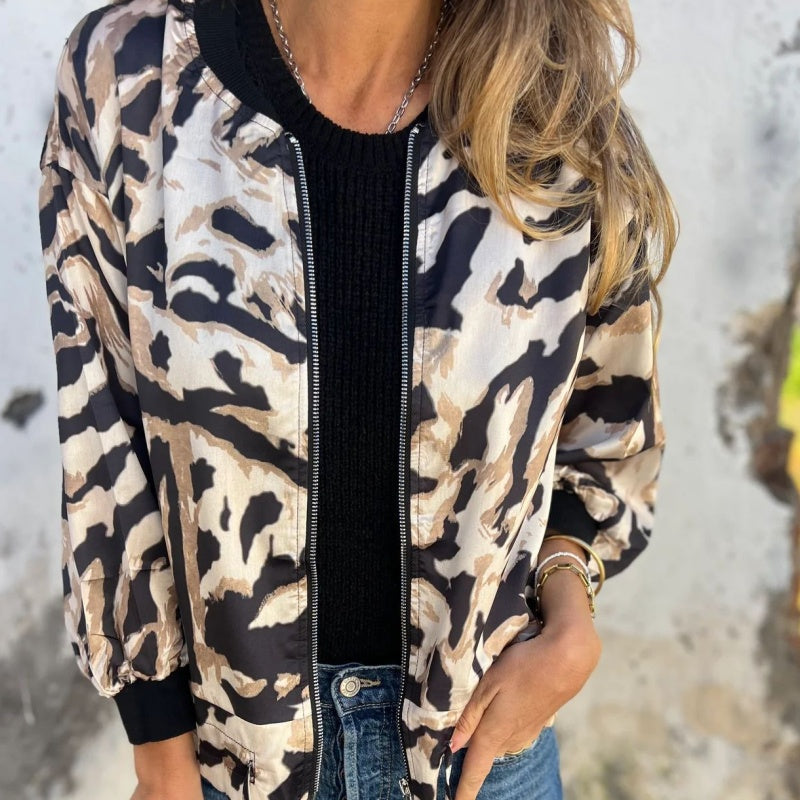 Leezi | Chaqueta con Estampado Abstracto y Cremallera Frontal