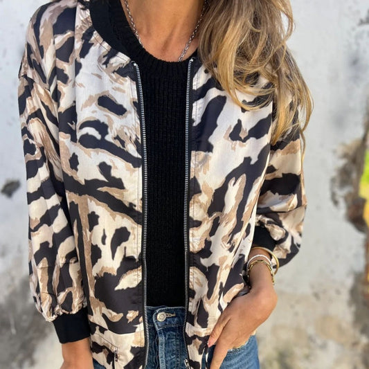Leezi | Chaqueta con Estampado Abstracto y Cremallera Frontal